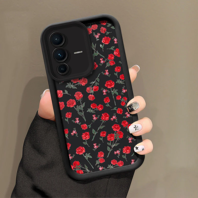 Phone Case For Vivo X100S X100 Pro X200 FE Rose Flowers Pattern Cover For Vivo X90S X90 X80 Pro X70 Shockproof Silicone Cover