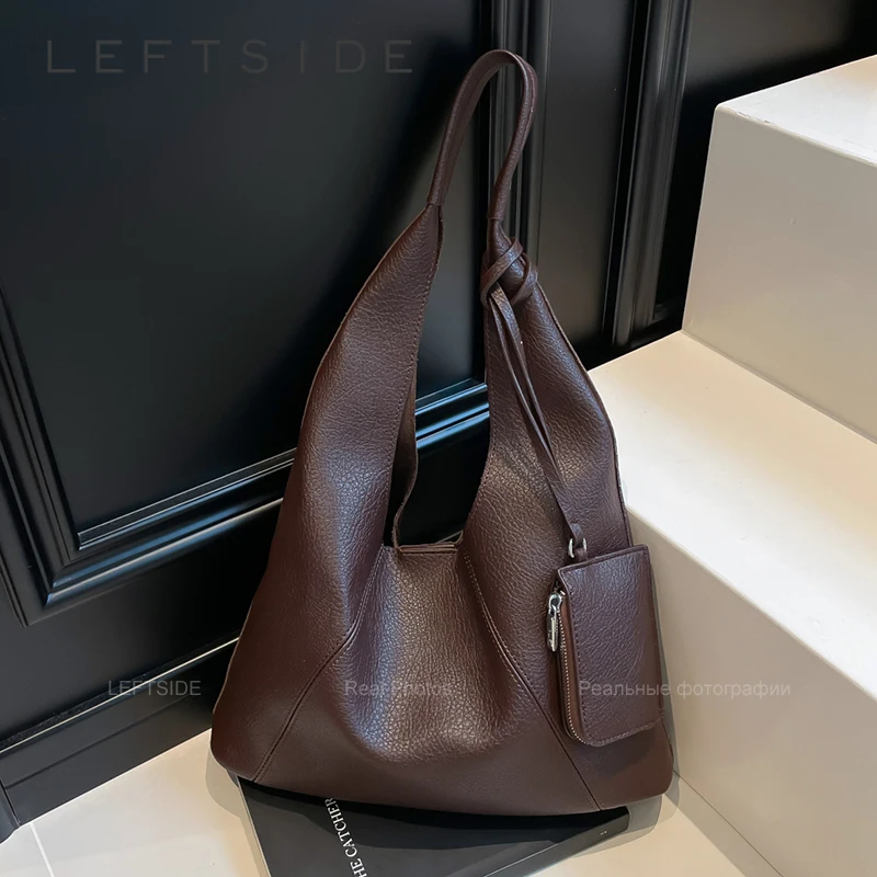 

LEFTSIDE 2 Pcs/set PU Leather Small Shoulder Bags for Women Hobo Bag 2025 Winter Luxury New Trend Designer Purses and Handbags