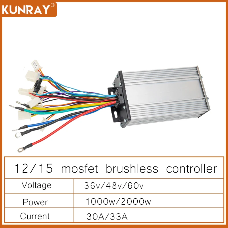 Kunray Brushless Controller 36V 1000w Electric Bike 12 Mosfet E-bike Controller 48V 2000w Controller for Electric Scooter