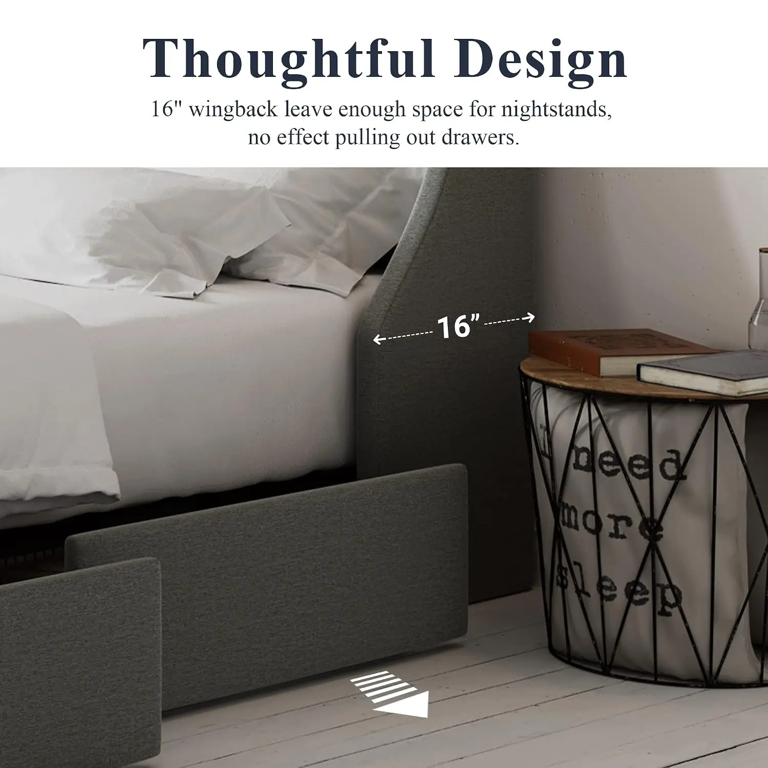 Full Size Bed Frame With 4 Storage Drawers And Wingback Headboard, Button Tufted Design, No Box Spring Needed,, Customized