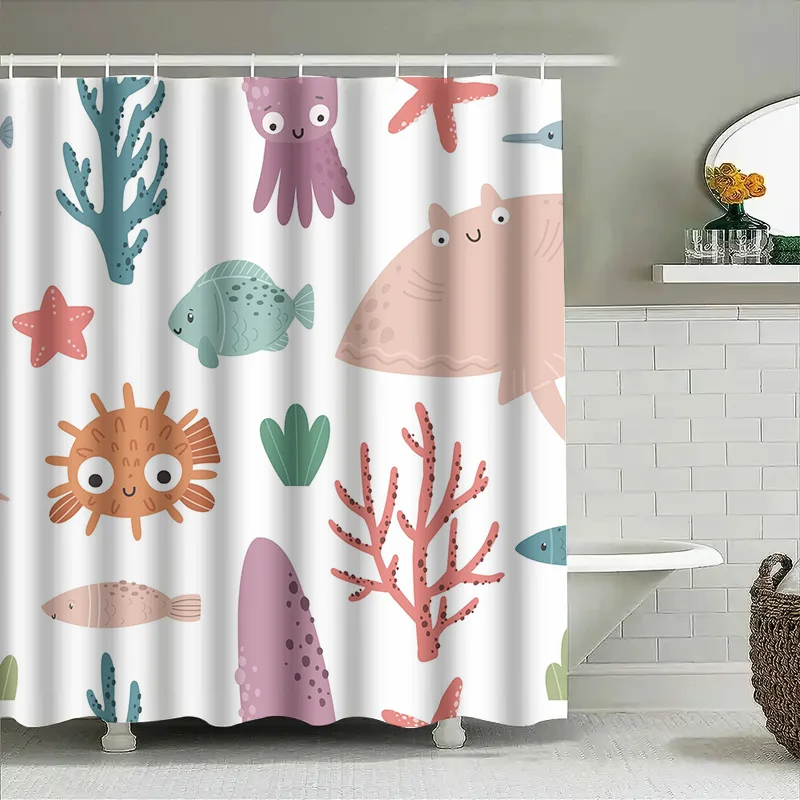 

Занавеска для душа «Подводный мир» с милой рыбкой и коралловым дизайном. Простая установка. Идеально подходит для детских ванных комнат!