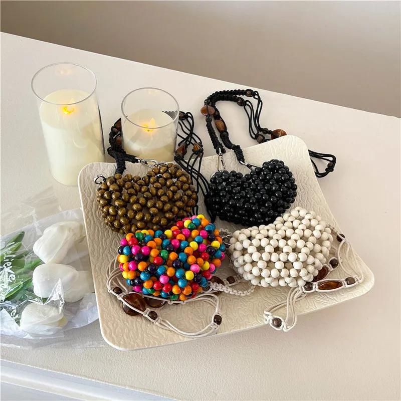 

Hand-woven Love Bag, New One-shoulder Messenger Bag, High-end Hollow Beads, Mini Small Bag for Women