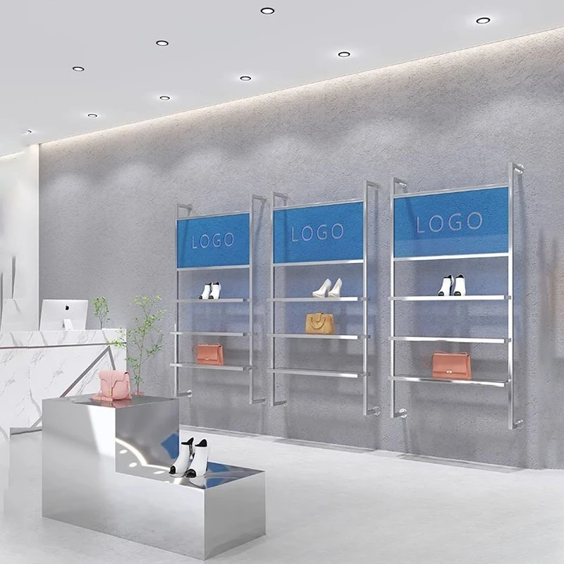 Stainless steel silver wall-mounted shoe store shoe rack