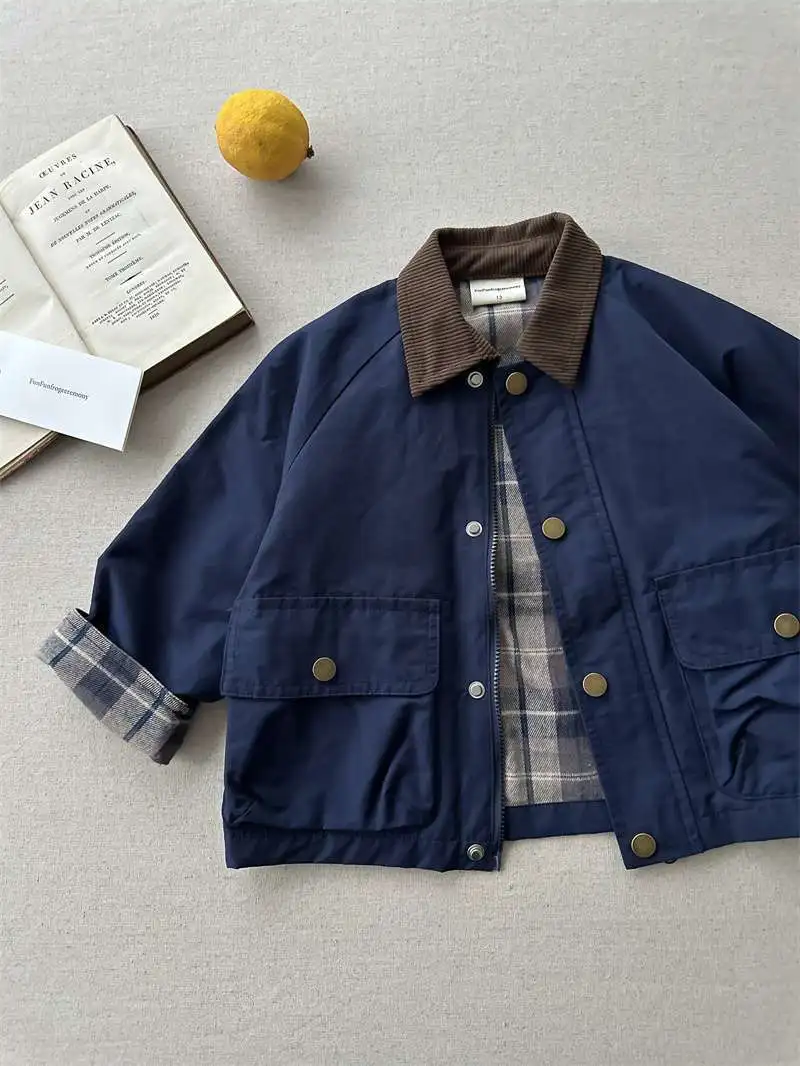 2026 UNITIM Frühling Herbst Kinder Jungen Jacke Kariert mit Taschen Langarm Kleinkind Jungen Oberbekleidung Mantel Kinder Jungen Jacke – Detail 13