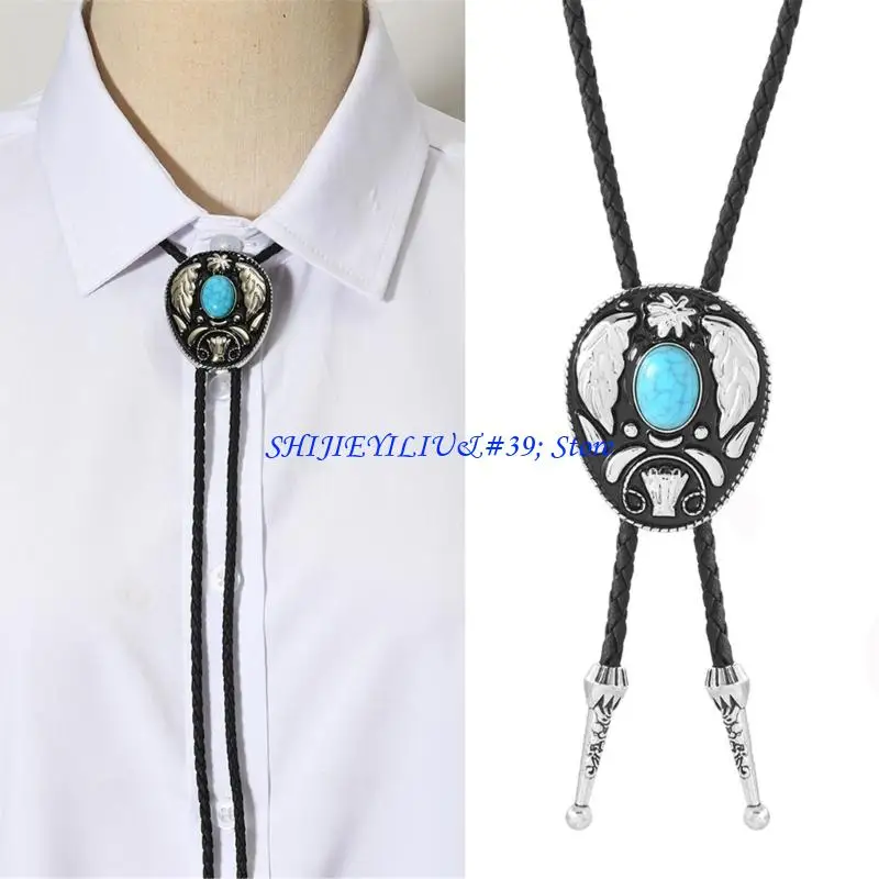 

E21F Западный шнурок для шнурков, плетеный пояс, галстук, крутой цветок, подвеска с камнем с гравировкой для женщин и мужчин