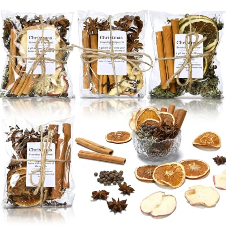 

Pack Christmas Simmering Potpourri Bulk Xmas Stovetop Potpourri Pot Kit with Dried Orange Apple Pieces Cinnamon Cloves Star Ani