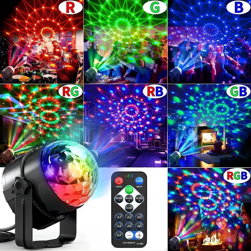1 PC Disco Ball Party Light (con fuente de alimentación estadounidense y control remoto), sincronización de música controlada por sonido de 7 colores