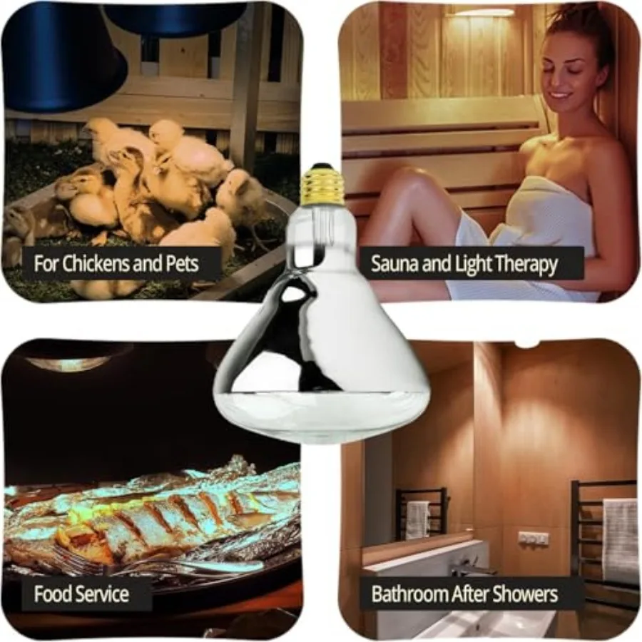 50 Watt Heat lamp Bulb for Bathroom R40 Incandescent Shower Heat Lamp Clear Infrared Bath Light 50R40 Chicken Light Bulb E Base view 5