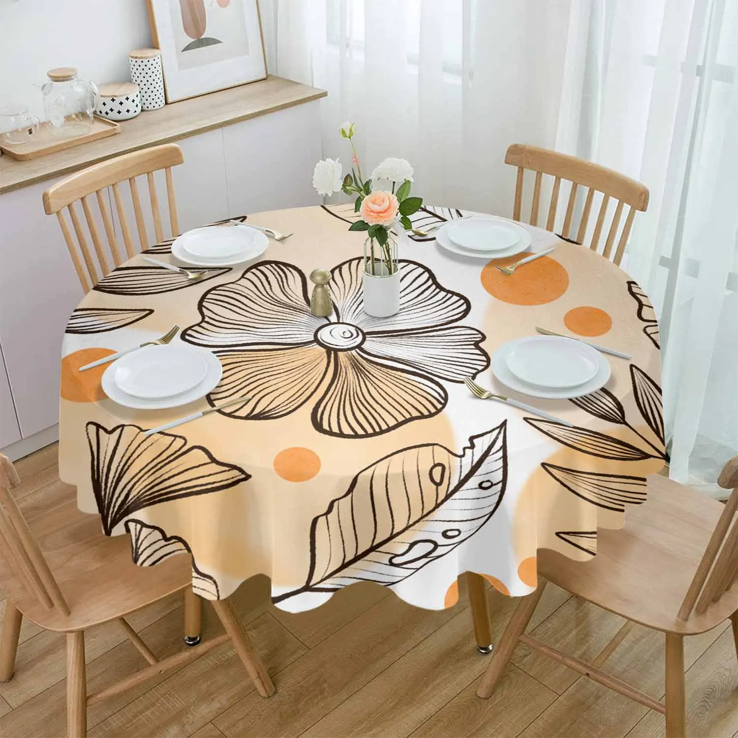 

Autumn Flowers Daisy Round Table Cloth Festival Dining Tablecloth Waterproof Table Cover for Wedding Party Decor