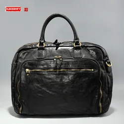 Genuine Leather Men's Bags, Handbags, Horizontal Laptop Bag , Business Casual Briefcases, Cowhide Single-Shoulder Crossbody Bag