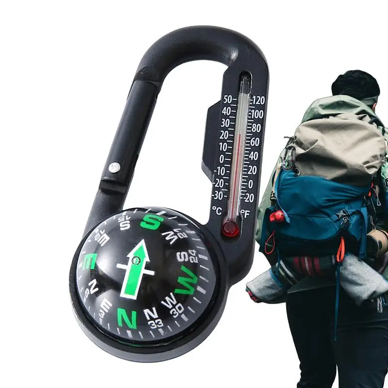 Mountaineering Buckle Compass Hiking Backpacking Accessories 2 In 1 Measurement Of Temperature Direction Mini Compass Keychain