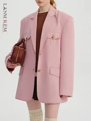 [LANMREM] Office Lady Loose Blazers For Women Single Breasted Long Sleeve Female Fashion Coat Pink 2024 Autumn New CP3079