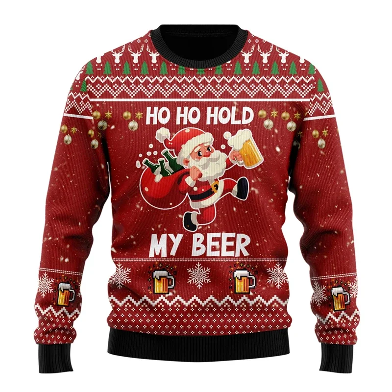 Familien- und Eltern-Kind-Weihnachtspullover mit lustigem Weihnachtsmann, der Bier trinkt – Detail 7