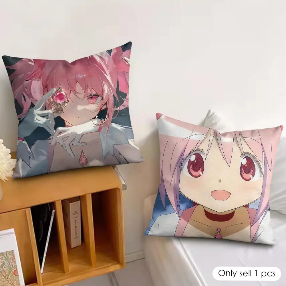 Magical P-Puella Magi Madoka Magica Cushion Cover Soft Plush Fabric Double-Sided Printed Pillowcase for All Seasons Home Decor