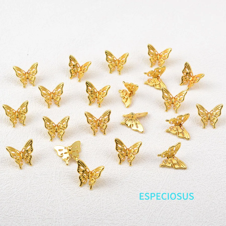 Silver Color Plated Stereoscopic Alloy Butterfly Beads Handmade Charms Hollowed Spacer For Bracelet DIY Jewelry Accessories 10pc