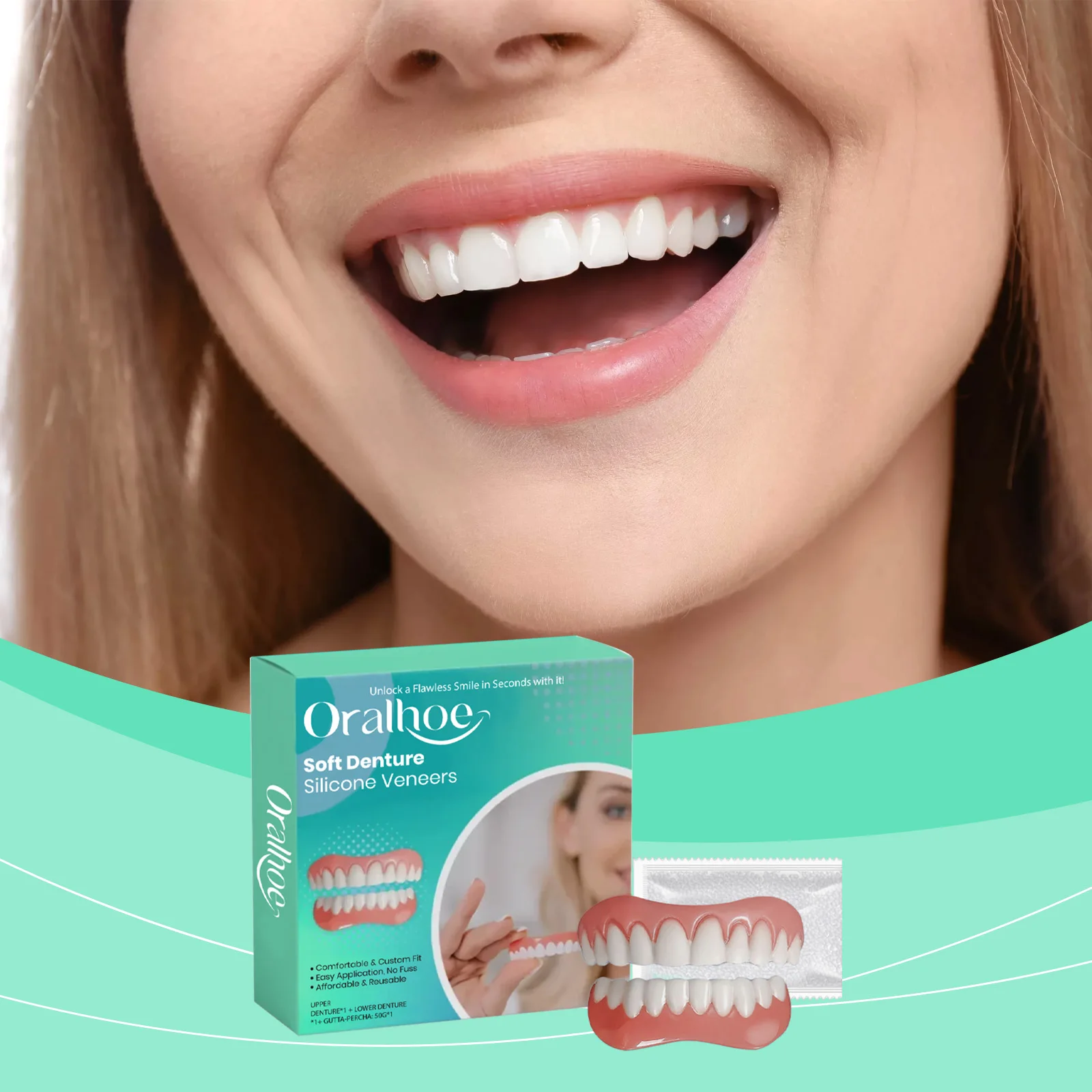 Silicone Dentures Full Set - Easy Wear Comfortable Anti-Friction Soft Denture Reline Kit for Protection And Preventing Falling