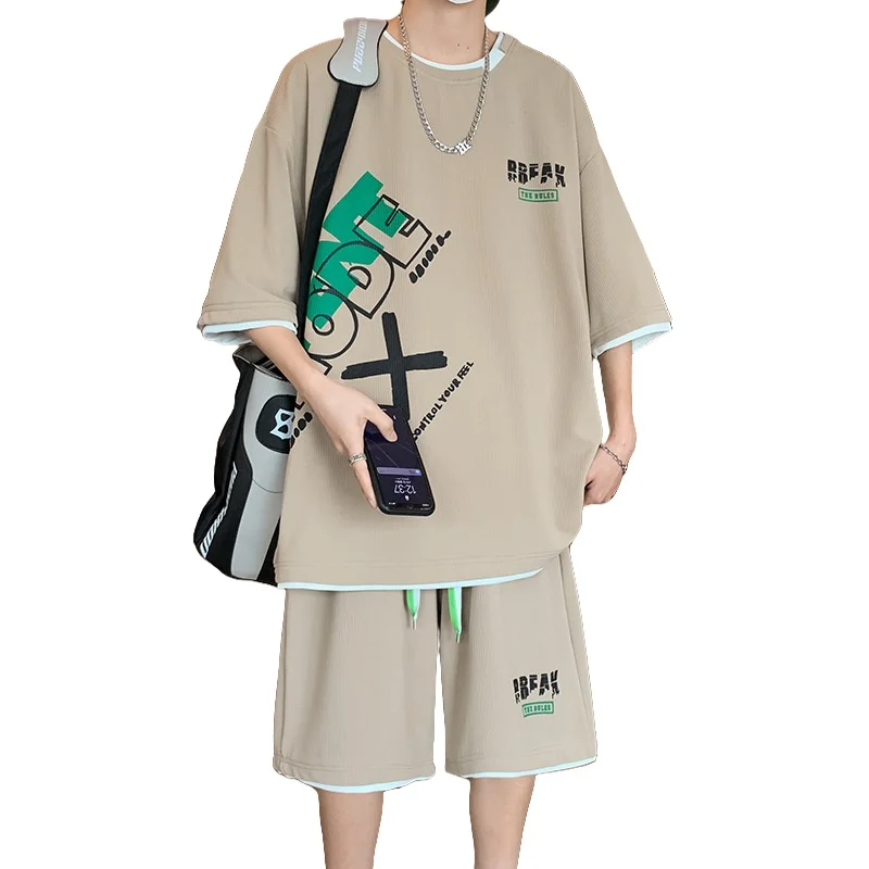 Summer Sports Sets For Men Short Sleeve Boys Sportswear Set Plus Size Fashion Loose Fitting Handsome T-shirt Shorts Suit