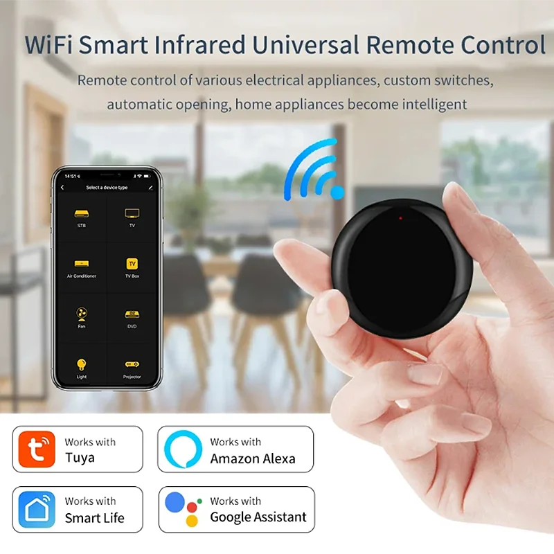 Tuya WiFi Smart IR Universal Remote Control Compact and Portable APP Control Connects to Air Conditioner TV Works with Alexa