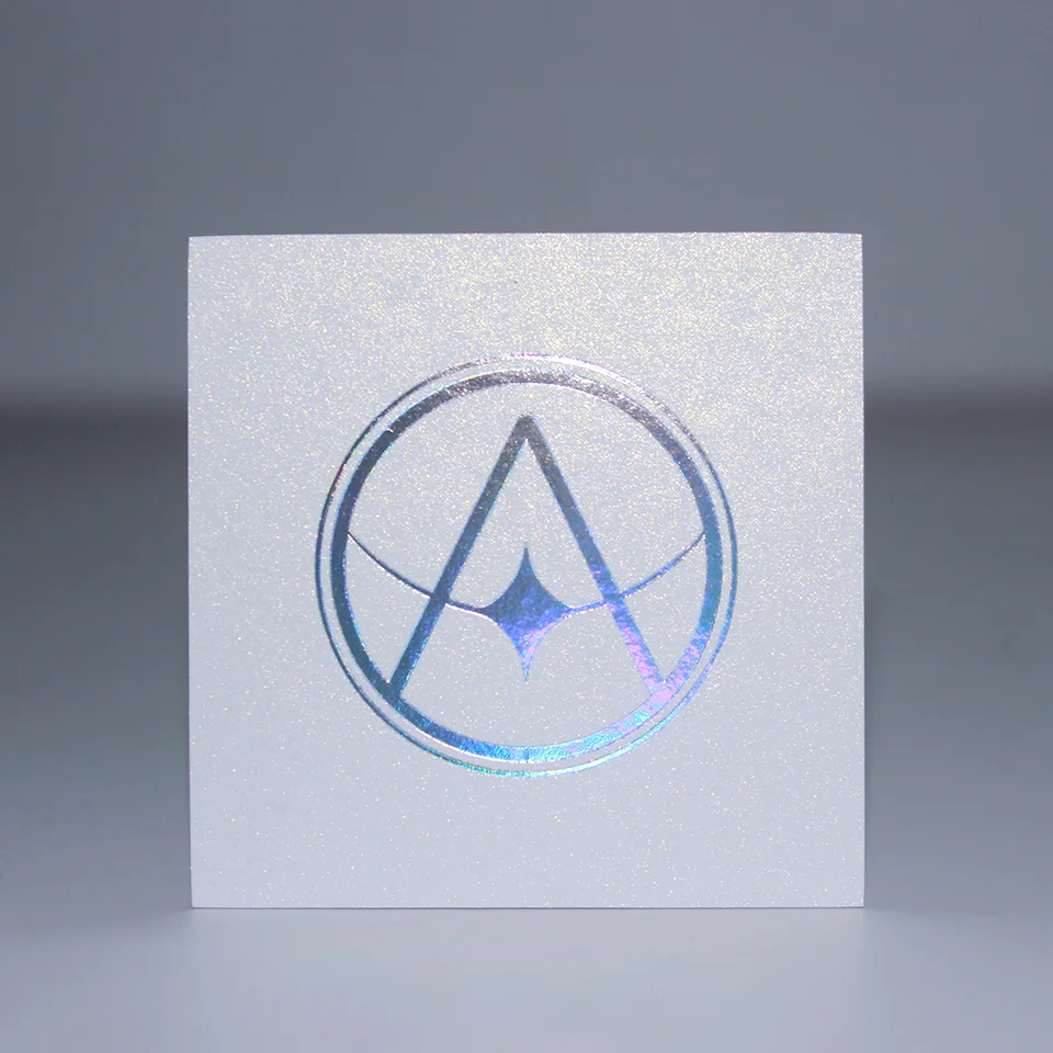 Custom Glittery LOGO Hologram Silver Foil Edge Business Card Square Hot Stamping Pearl Paper Visiting Card Double-side Printing