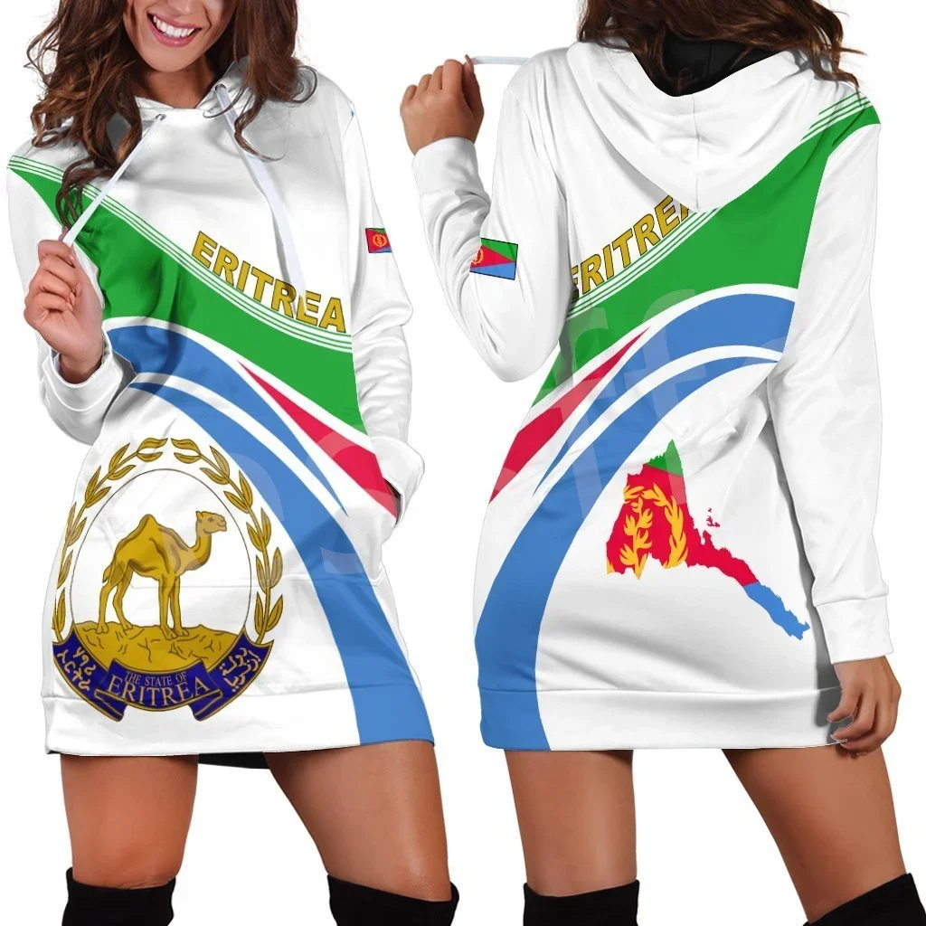 Tessffel Africa Eritrea County Flag Native Tribe Lion Retro 3DPrint Harajuku Long Sleeves Casual Funny Women Hoodie Dress A1