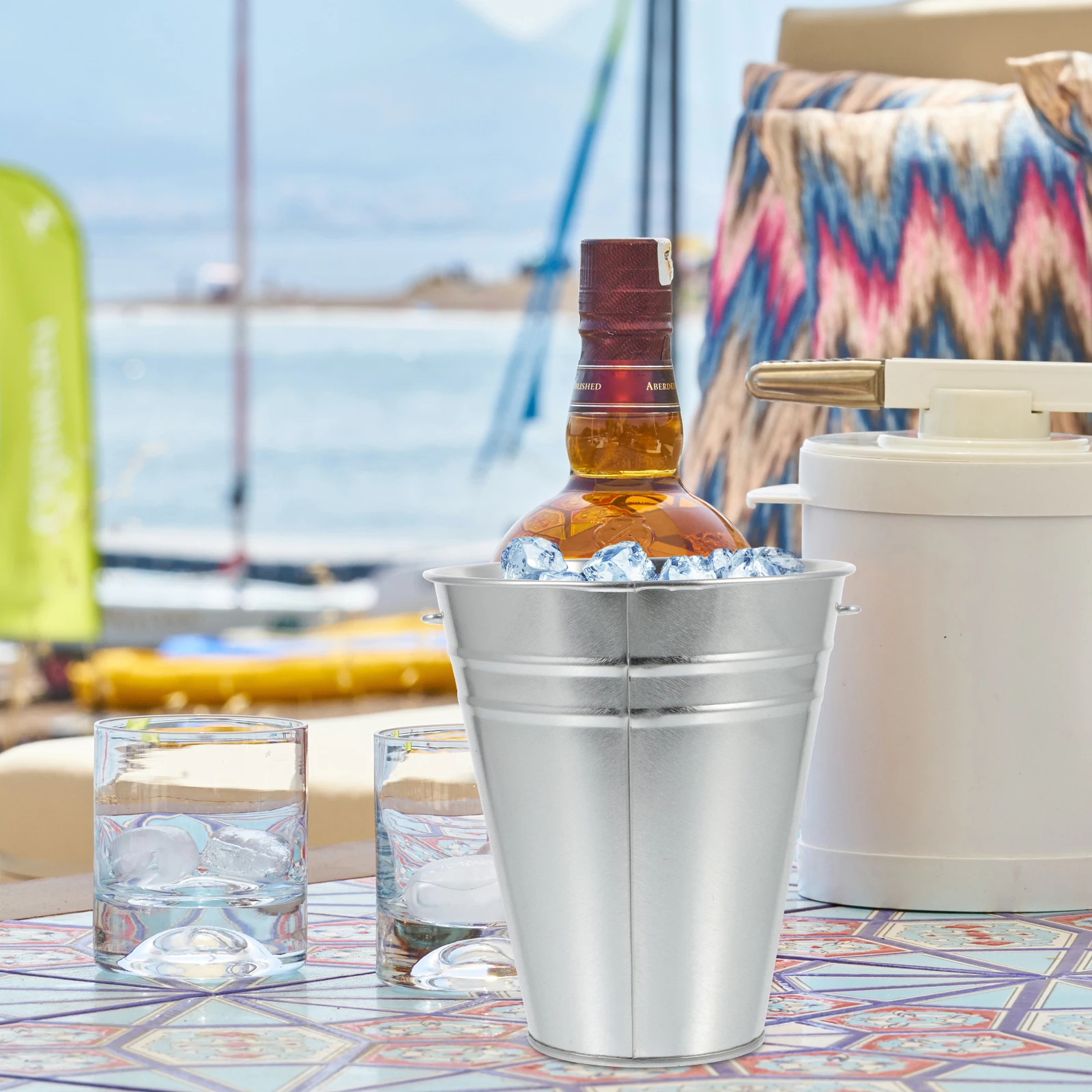 

6pcs Ice Buckets Beer Wine Coolers Portable Cube Holders For Hotel Bar Ktv Use Heavy Duty Strong Handles Silver Color