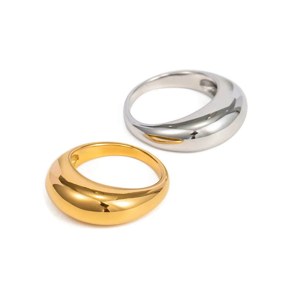 

Stainless Steel PVD 18K Gold Plated Tarnish Simply Stackable Solid Rings For Woman Jewelry Wholesale Trendy
