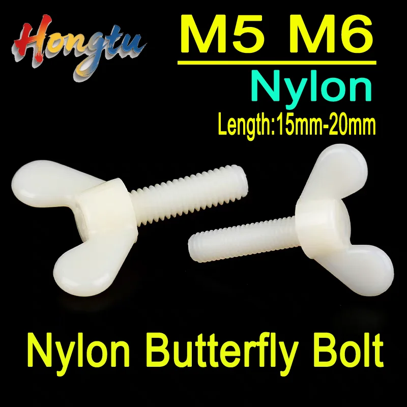 Hongtu 10pcs M5 M6 PA66 Nylon Butterfly Bolt Wing Bolts Set Wing Nuts Claw Screw Thumb screws 15mm-20mm length