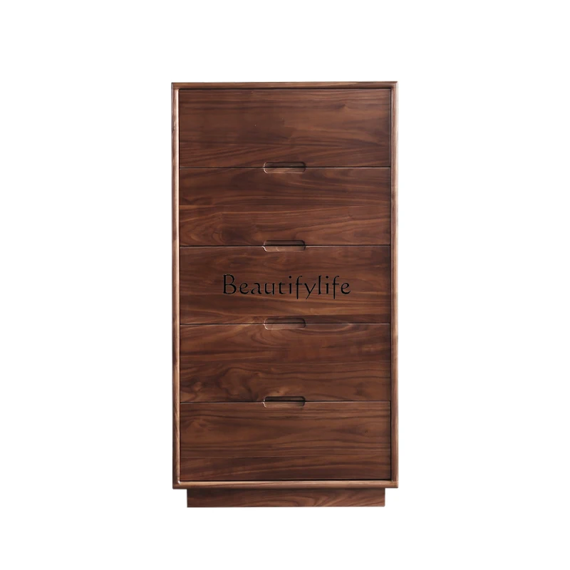 Nordic Black Walnut Five Buckets Minimalist Japanese Style Floor Drawer Storage Light Luxury Storage Side Cabinet