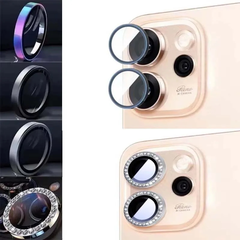 

for Oppo Reno 15 Pro Max Lens Protector Rhinestone Metal Ring+Tempered Glass Cap Camera Cover Artificial Crystal Hard Film
