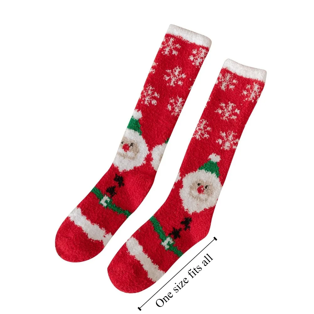 Chaussettes de sol moelleuses en peluche pour femmes, chaussettes de Noël, dessin animé, wapiti, père Noël, doux, épais, chaud, hiver