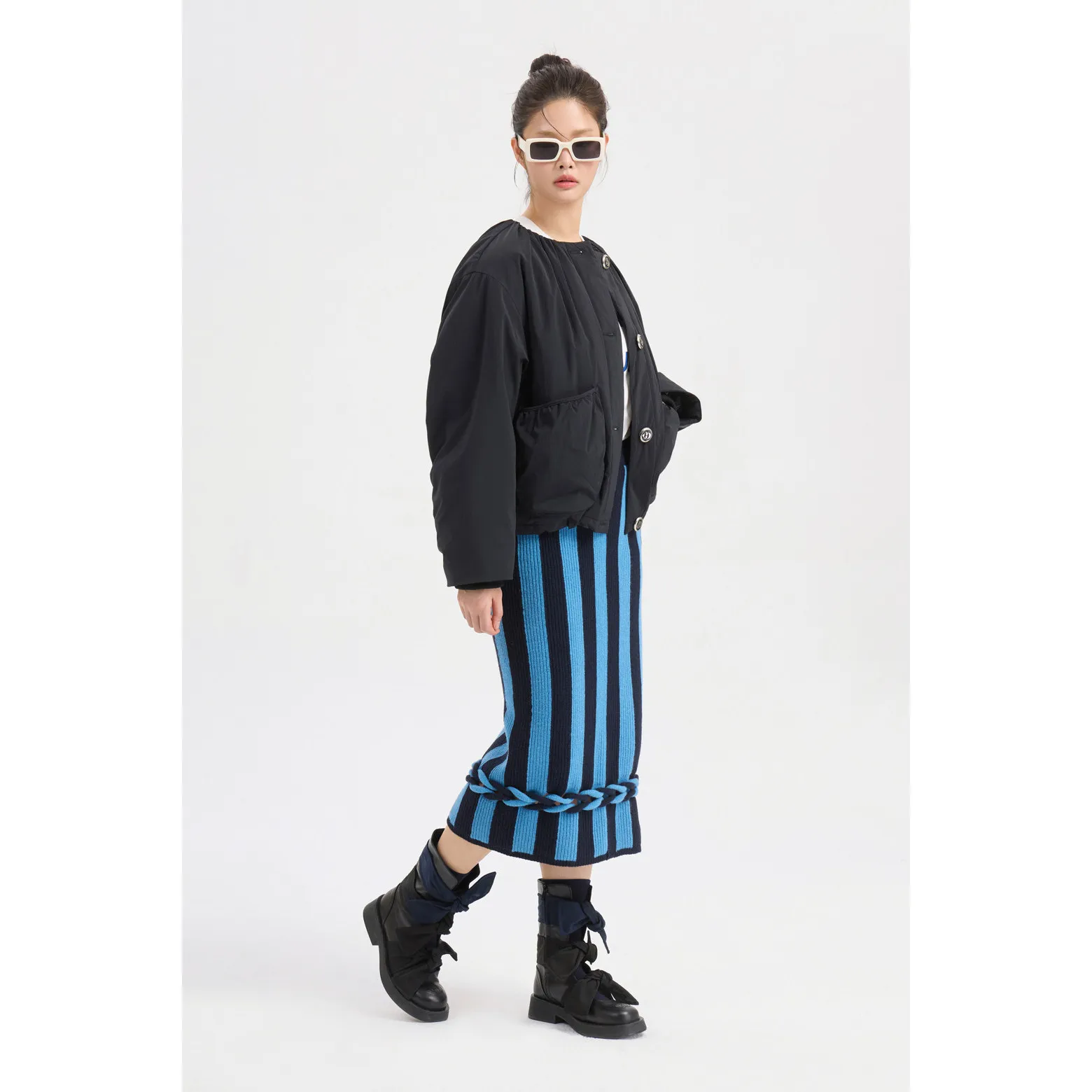 

Comfortable Casual Cotton Jaet Spring New Women's Loose Fit round Ne Lightweight Folded Design Commute Sle Long Sve