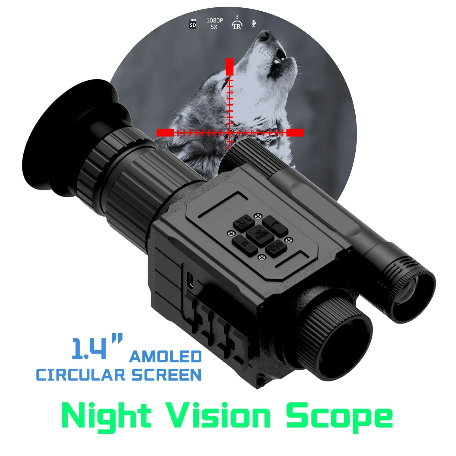 5X Digital Zoom Night Vision RifleScope 1.4 Inch Full Screen HD1080P Photo/video Camera Monocular 850/940nm Laser IR for Hunting