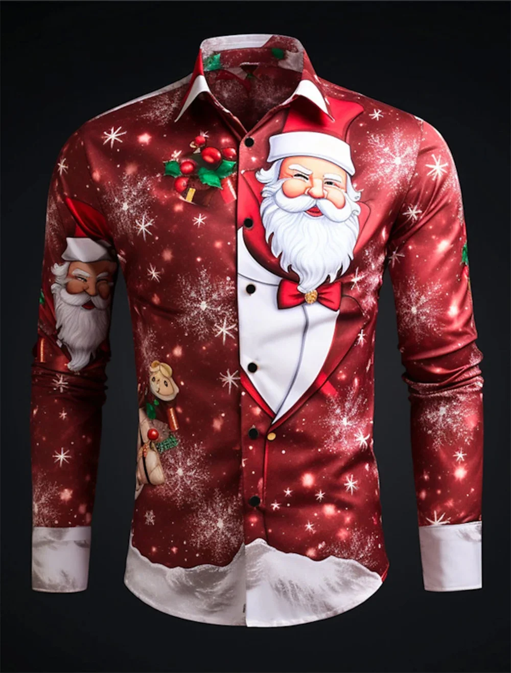 Men\'s shirt fashionable Christmas dress style 2024 high-end shirt loose and comfortable Santa Claus print long sleeved daily wea