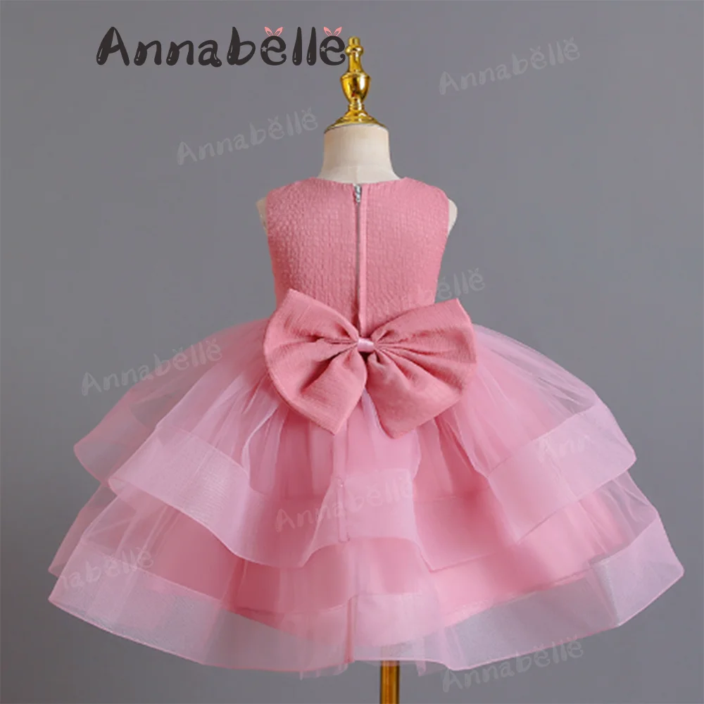 Annabelle-Robe de princesse à fleurs pour fille, tenue à col rond, en maille solide, pour fête d'anniversaire, halloween