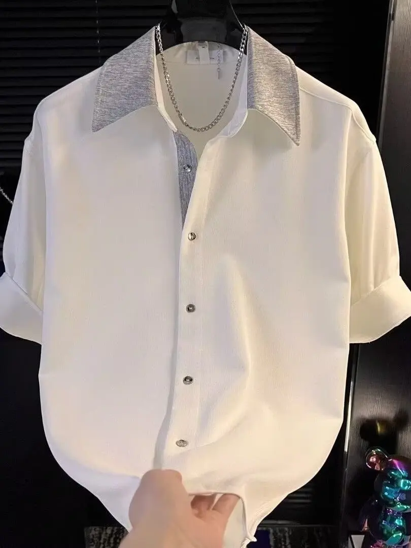 

Fashionable Ice Silk Half Sleeve Shirt Men's Stylish Short Sleeve Turn-down Collar Design Sensation Casual Breathable Summer ...