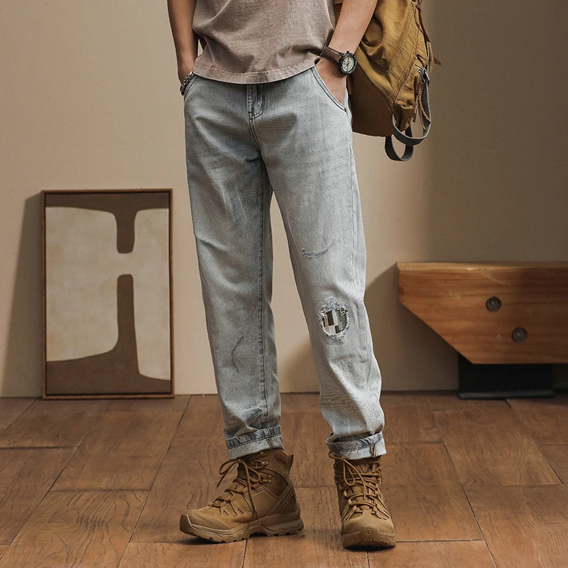 Japanese loose Harem pants spring and autumn retro vintage casual and versatile trendy  ripped jeans for men clothing