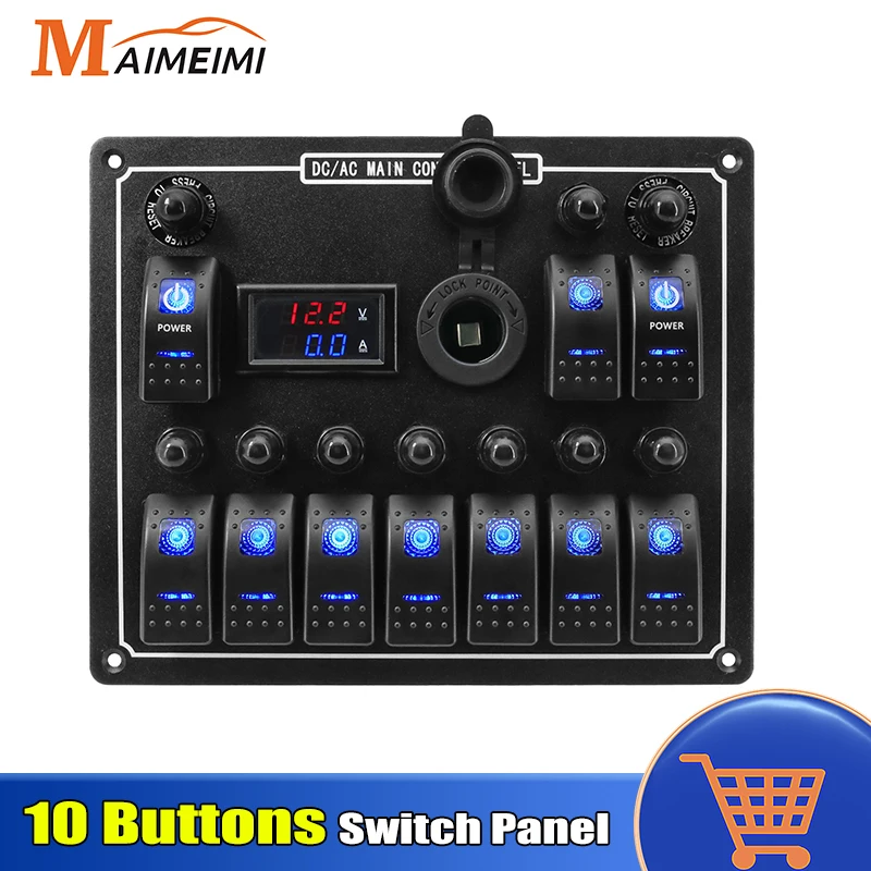 

24V 12V 10 Buttons Switch Panel LED Light Toggle Circuit Breaker Test Car Fuse Accessories For Boat Caravan Truck Trailer Marine