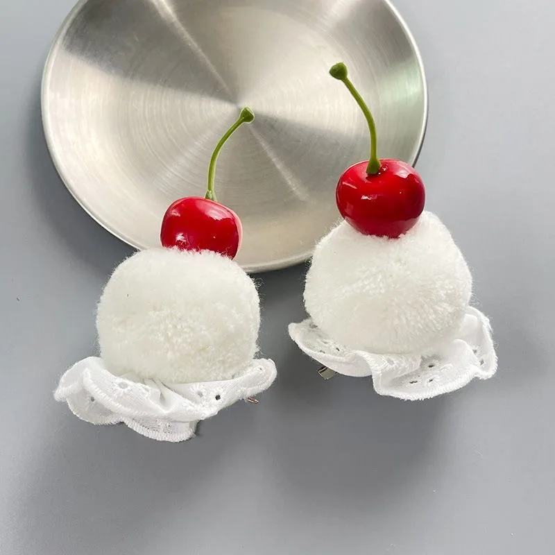 لطيف رقيق الكرة الأحمر الكرز الدانتيل دبابيس الشعر لوليتا الفتيات الحلو حلية شعر تأثيري الدعائم موضوع الإبداعية صور الدعامة زي