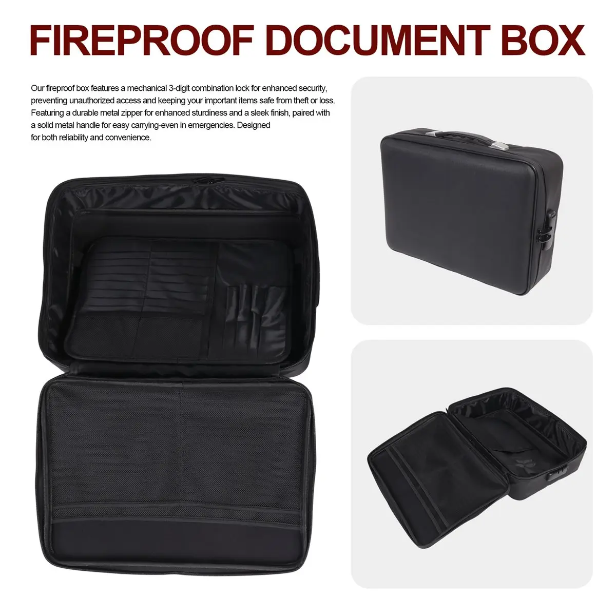 828328 Fireproof Document Box - 8-Layer Hard Shell Fire Proof Safe for Home Documents,for Desk Money,for Passports Certificates