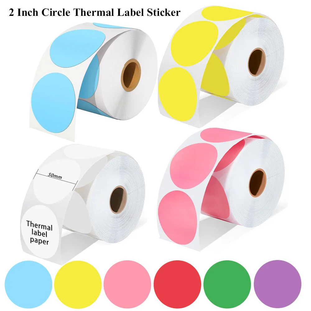 2 Inch Circle Thermal Sticker Labels 50x50mm-600pcs Self-Adhesive Round Direct Thermal Multi-Purpose Roll Thermal Stickers