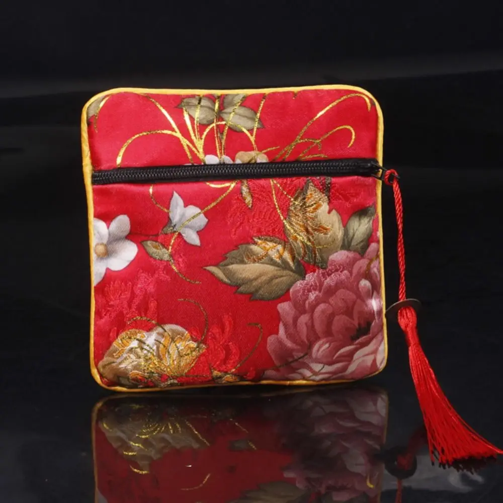

Cloth Embroidery Coin Pouch Flower Copper Cash Pendant Cloth Wallet Makeup Lipstick Bag Jewelry Organizer