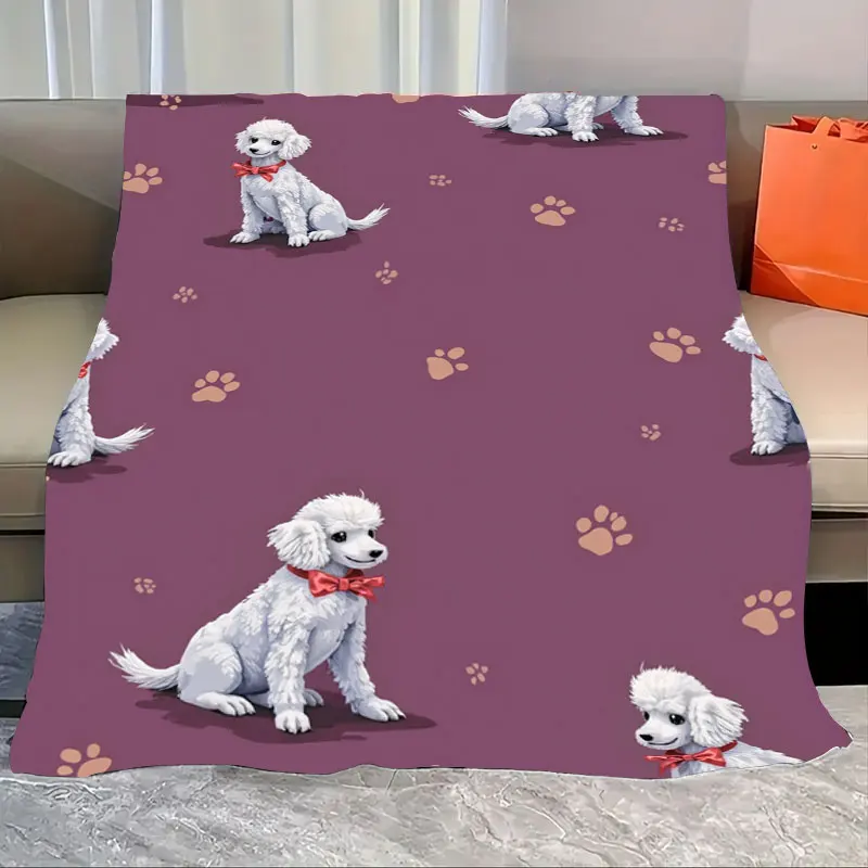 

1pc Flannel Blanket Cute Poodle Print Fleece Blanket with Paw Patterns for Cozy Home Decor