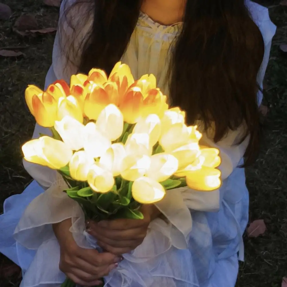 Tulip Night Light Led Tulip Lamp 10/15 Pcs Tulip Flower Night Light Bouquet with Bendable Stems Led Bedside Lamp for Home Decor