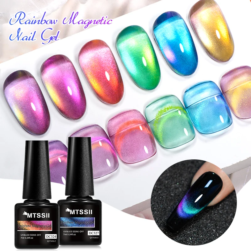 Mtssii 7ML Double Light Cat Magnetic Gel Polish Nail Art Sparkling Rainbow Gel Nail Polish Semi Permanent UV Magnet Gel Esmalt