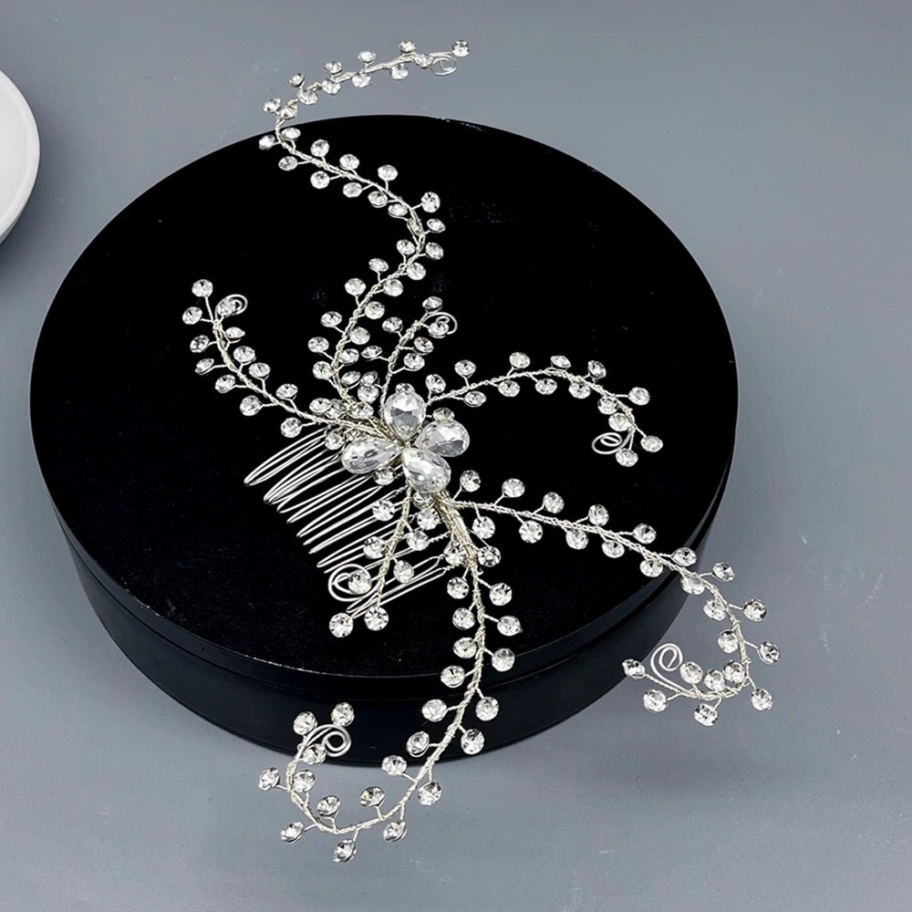 DZ250 Peineta de cristal para novia, peineta para boda, flor de diamantes de imitación, piezas para el cabello de novia, accesorios para el cabello de boda con perlas para mujeres y niñas