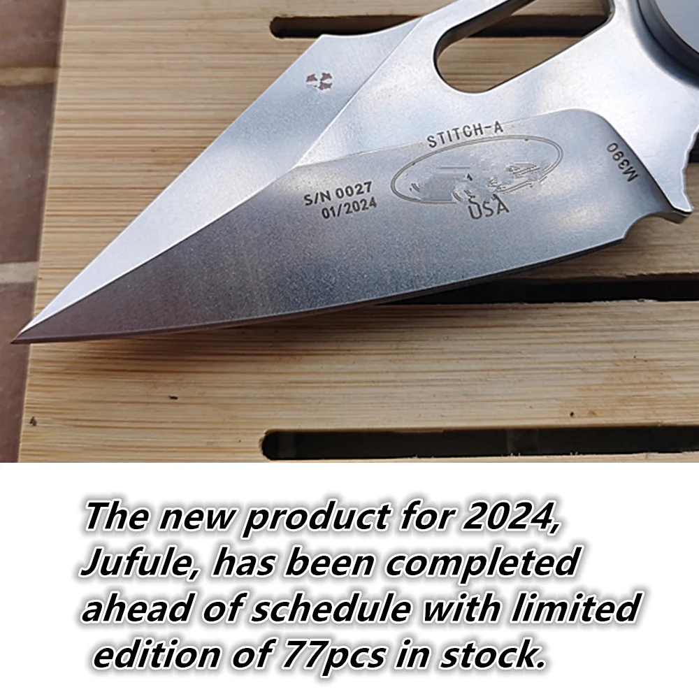 JUFULE 2024 StitchA Titanium Handle Mark M390 Logo Blade Tactical Pocket Camping Hunting Fishing Outdoor EDC Tool Folding Knife