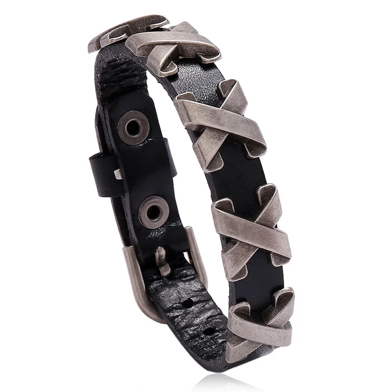 New Trend Retro Leather X Nail Bracelet Charming Men's Bracelet New Fashion Jewelry Hip Hop Punk Accessories Party Gift