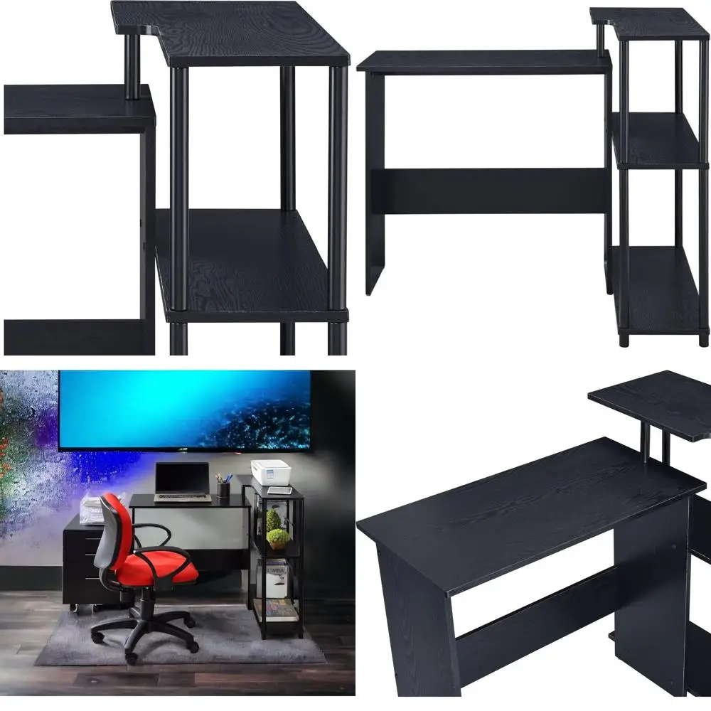 

Contemporary L-Shaped Desk with 3-Tier Storage for Home Office in Black