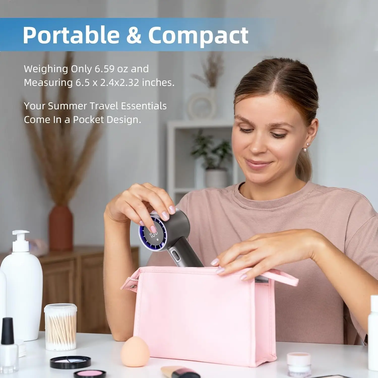 휴대용 핸디 선풍기, 5단계 풍속 조절 및 3000mAh 충전식 배터리 탑재, 야외용 고속 회전 개인용 선풍기