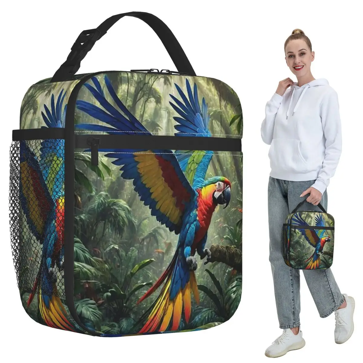 

Симпатичная термосумка для обедов с изображением попугаев-акариан для детей, школьный термоконтейнер для еды, портативная сумка-холодильник для ланчей